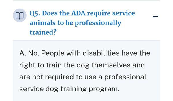 Does the ADA require service to be professionally trained?
