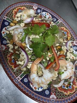 Yum woon sen with ground chicken and shrimp.