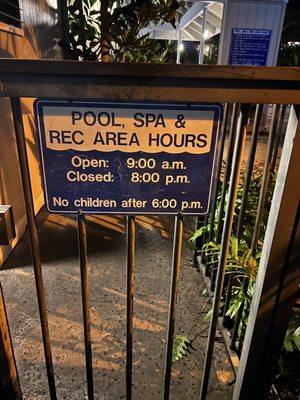 Hours of pool and hot tub.