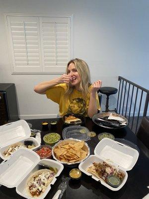 Erica feasting on the best Mexican takeout in the Valley! The habanero sauce is a must
