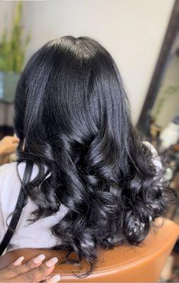 Silk Press with Body Curls