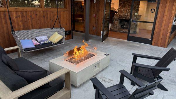 Patio with entrance into the lobby with ADA bathroom
