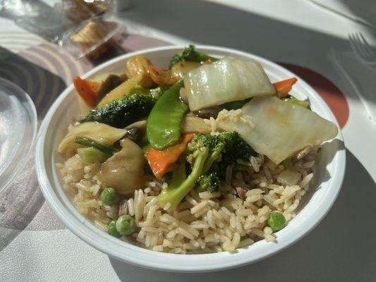 Lunch vegetable with pork fried rice.