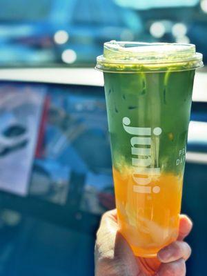 Mango Matcha Latte w almond jelly