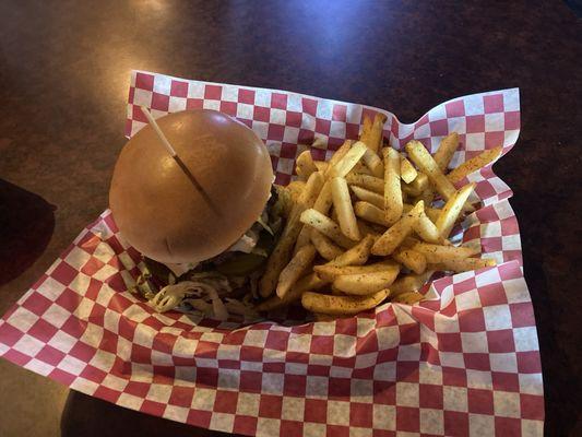 The Biggins burger with fries.