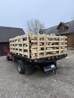 2 cords of split delivered to Fort Belknap