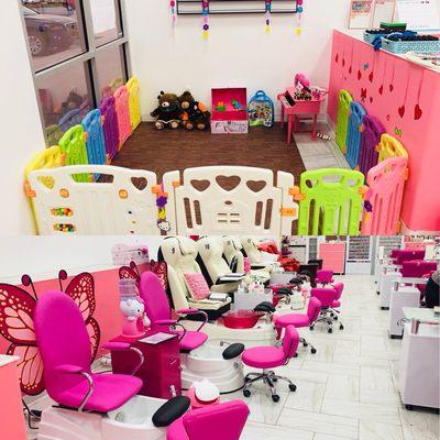 Kid play area and kid pedicures chairs