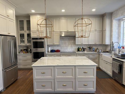Kitchen with massive island and custom cabinetry