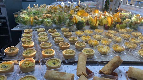 Small bites, mini quiche, vegetable eggroll, shrimp puffs