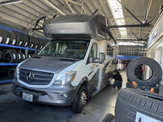 11.2 foot RV fit in the garage and got a tire change