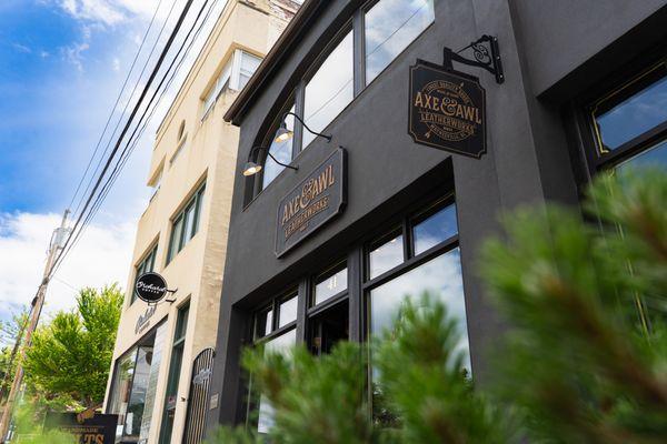 Outside Axe and Awl Retail Storefront in Downtown Waynesville, NC