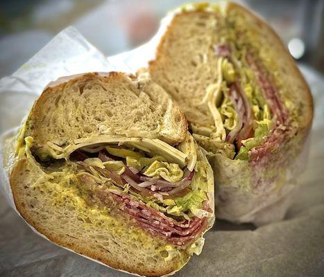 Salami sandwich on sour roll