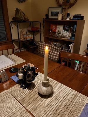 Real candle but battery timer taper candle And sold separately marble candle taper holder