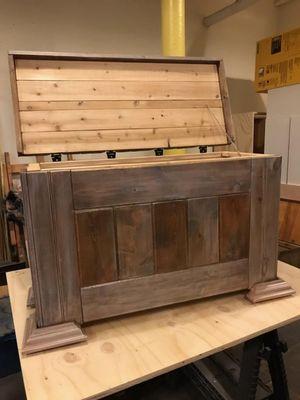 solid white cedar chest with a custom rustic finish.