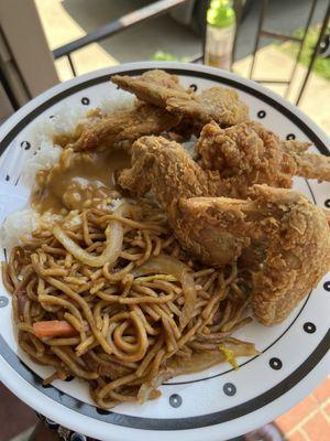 Lunch Special Pork Lo Mein comes with fried rice (not pictured) Fried Chicken w/ white rice and gravy French Fries (not pictured)