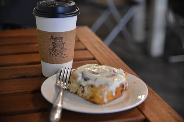 Cinnamon roll from Sweet Designs Cakery and a Carmel Maple Spice latte from Root Coffeehouse...my favorites!