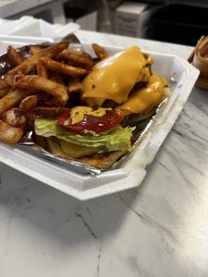 Double cheeseburger with fries