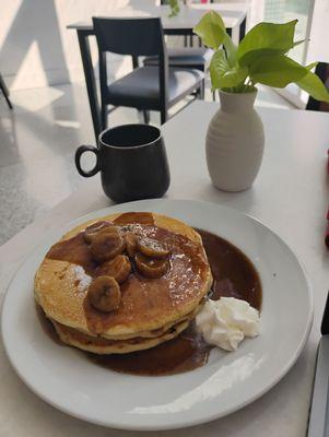Banana Fosters pancakes for breakfast.