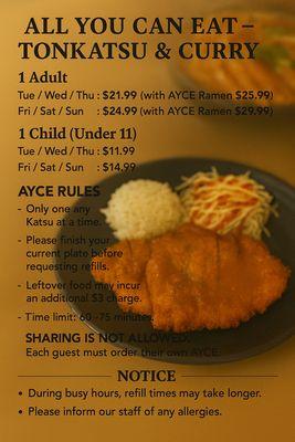 AYCE (All you can eat) Menu for all day