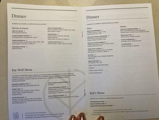 Dinner menu January 2025