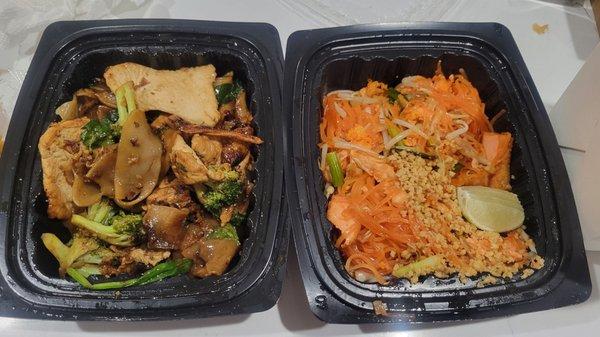 Pad See Eiw with Tofu and Pad Thai with chicken