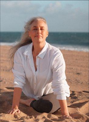 Namaste on this beach with the wind in my hair and not even care #greyhairdontcare #longhairdontcare