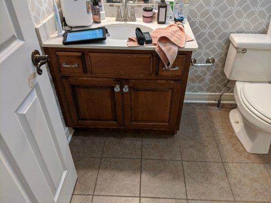 Bathroom vanity.
Before.