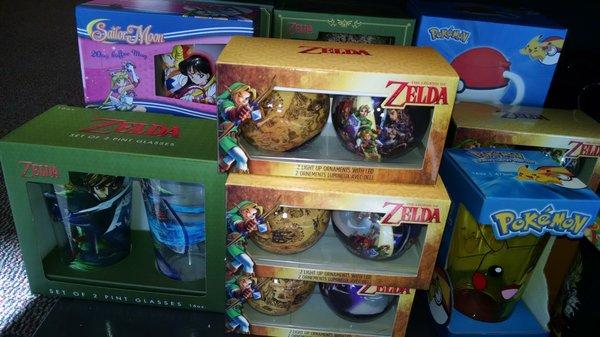 Legend of Zelda, Sailor Moon, and Pokemon-themed mugs
