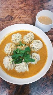 Chicken Jhol Momo -- definitely a must try! With a side of Nepalese milk tea.