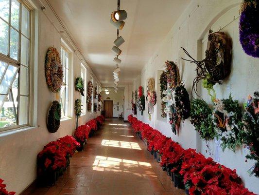 Hallway of wreaths