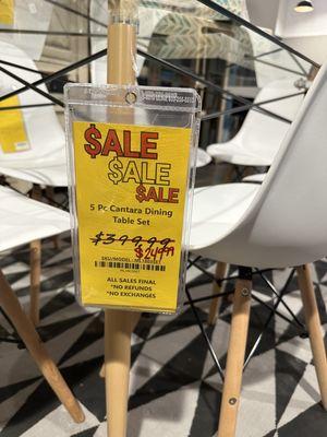 Price of dining room table and chairs