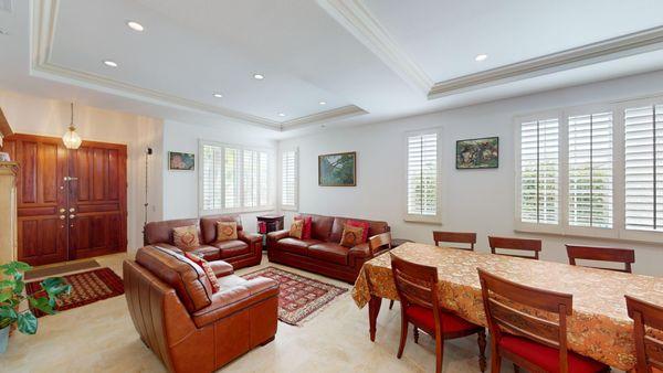 Downstairs area below, high ceiling above converted into a new room with a coffered ceiling below!