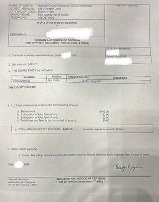 The court notice upon dismissing the case.