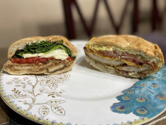 "Napoli" and "Mel's Chicken" sandwiches served on hard rolls