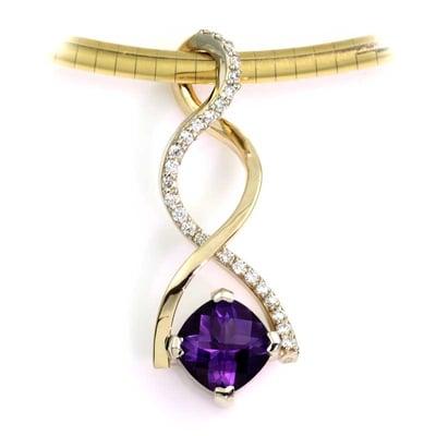 Beautiful gold and diamond amethyst pendant hand crafted at Baytowne Jewelers