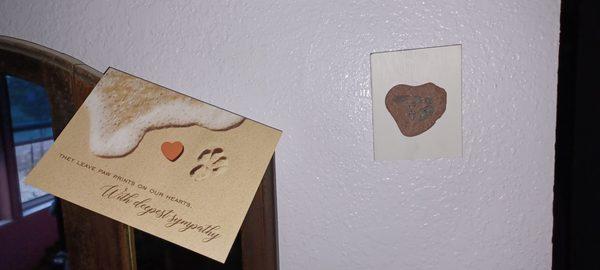 Thoughtful and much appreciated gift for the loving remembrance of my Kitty from the doctor to us a couple of days after our loss.