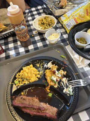 Brisket plate w Mac and cheese and 2x baked mashed potatoes