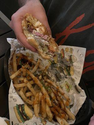 Wagyu smash burger and tsunami fries