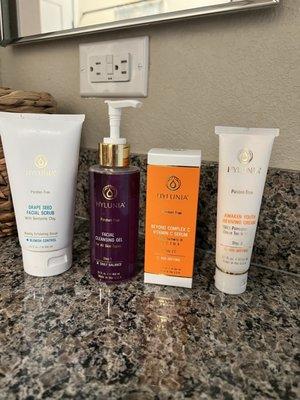Grape Seed Facial Scrub, Cleansing Gel, Beyond Complex C & Awaken Youth Reviving Cream. The best combo ever!