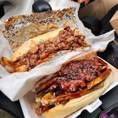 Polishboy with brisket meat and a polishboy with oxtail meat.
