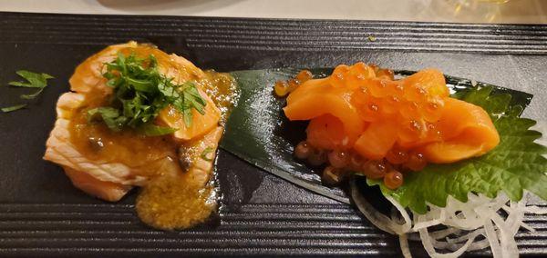 Salmon sashimi with salmon Roe