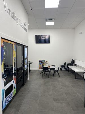 Vending machines & comfy lounge area with kiddie section!