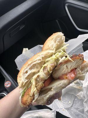 chicken sandwich (a little bit of a mess from me picking it up)