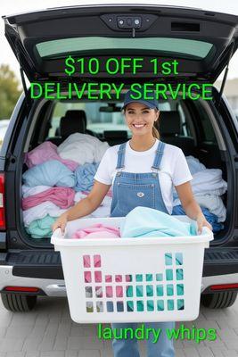 Laundry Whips pickup ready -- clean laundry delivered fresh and folded right to your door.