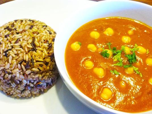 Best Vegan Organic garbanzo beans. Served in curry. gluten free with Organic Jasmine Rice