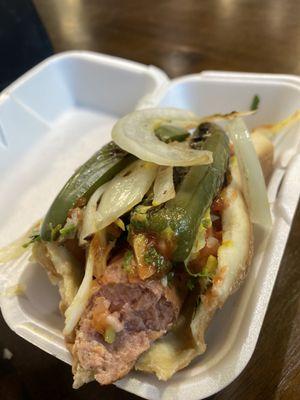 Crazy hot dog with everything