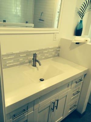 White concrete bathroom vanity