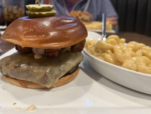 Dill burger with Gouda Mac and cheese