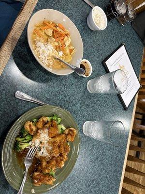 Orange chicken and massaman curry. This is the best orange chicken I've ever had, hands down!!!