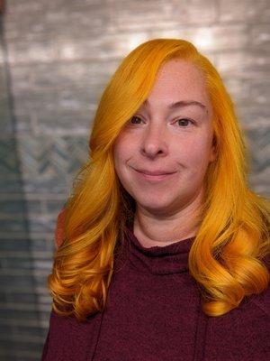 Dark brown hair to Sunflower yellow in one session. Exactly the shade I wanted.